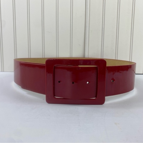Apt. 9 Women’s Red Patent‎ Leather High Waist Rectangle Buckle Fashion Belt - Picture 2 of 10